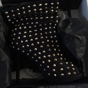 Black Stud Peep Toe Ankle Boot